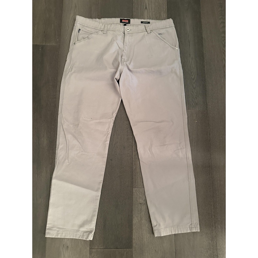 Bass Outdoor Pants Mens‎ 38x32 Tan Slim Straight Stretch Chino Casual Flat Front